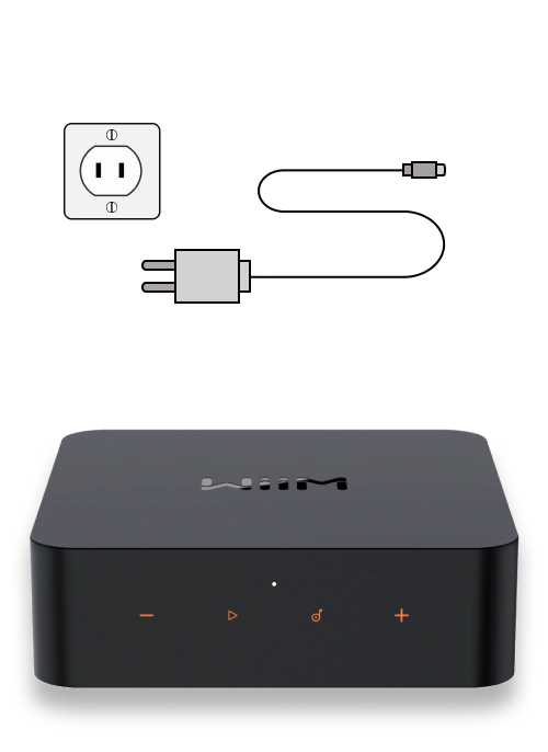 WiiM Pro connected to its power adapter