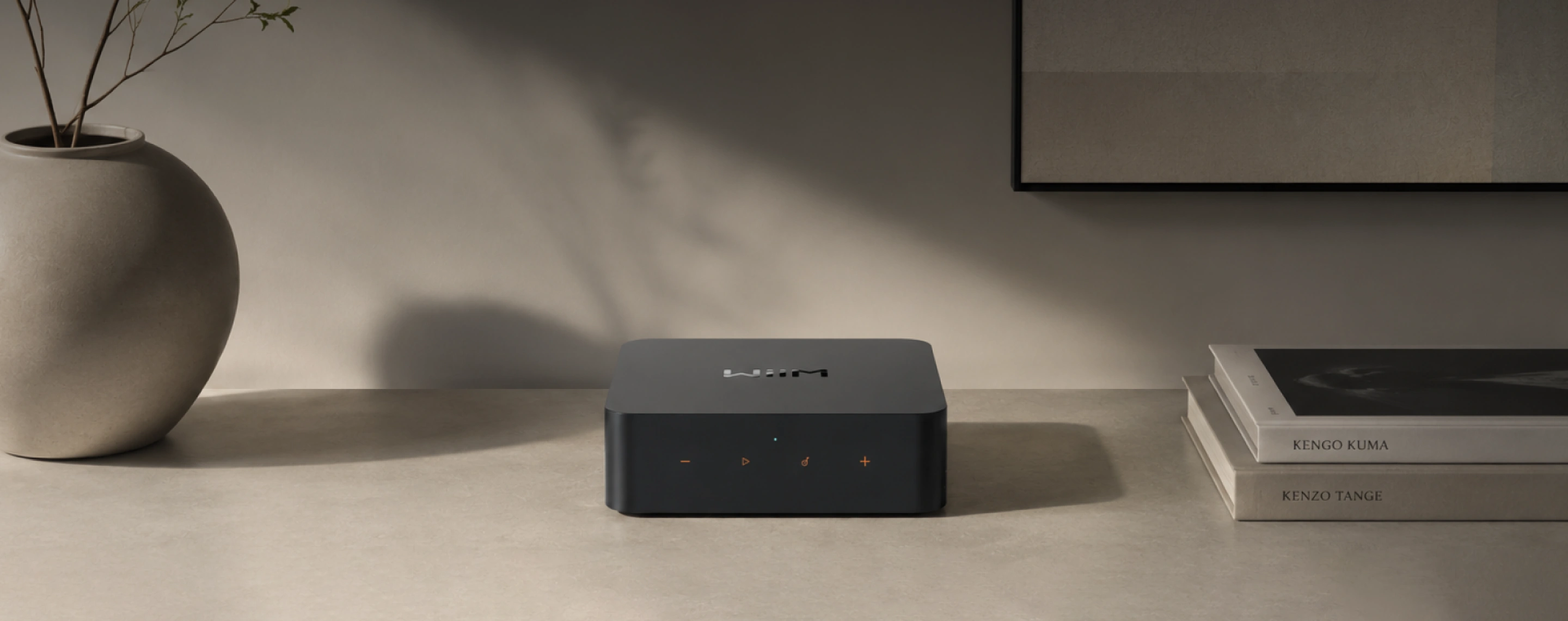 WiiM Pro Plus on a media cabinet