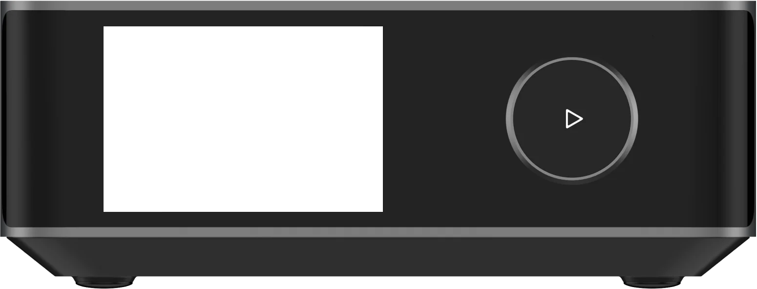WiiM Amp Ultra front panel with its 3.5-inch colour touchscreen