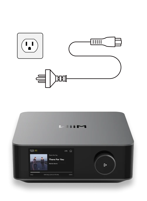 WiiM Amp Ultra connected to passive speakers and a power source