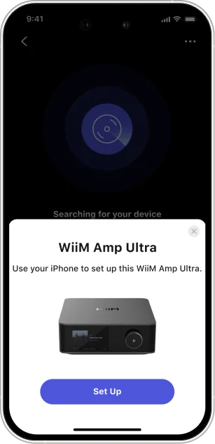 WiiM Home app guiding the WiiM Amp Ultra setup process